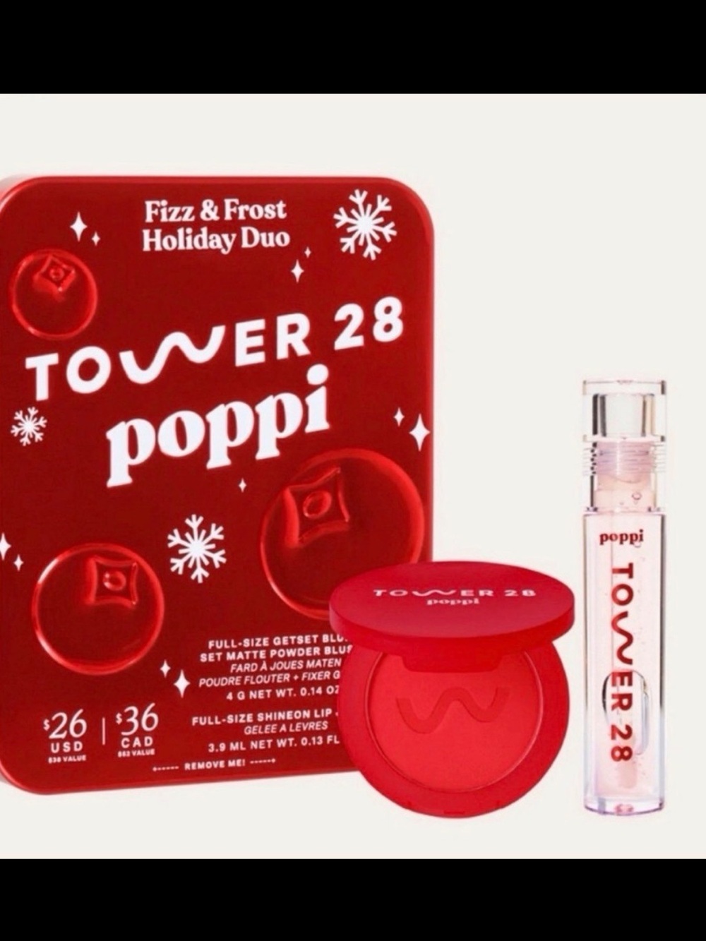 Tower 28 x Poppi Fizz & Frost Holiday Duo Lip Gloss and Blush Limited Edition